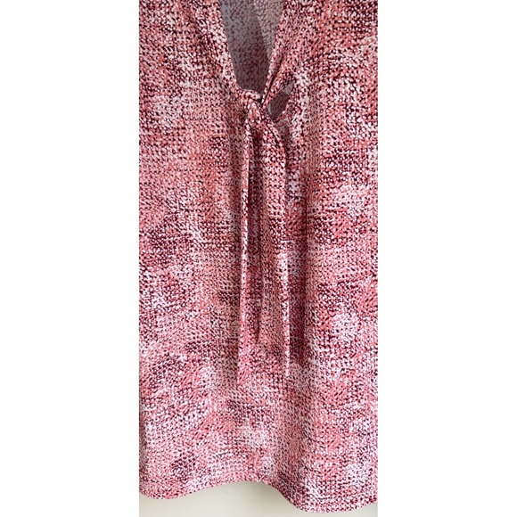 Talbots Tie Neck Sleeveless Blouse Abstract Dot Pink White Size XL Stretch Boho - Picture 4 of 9